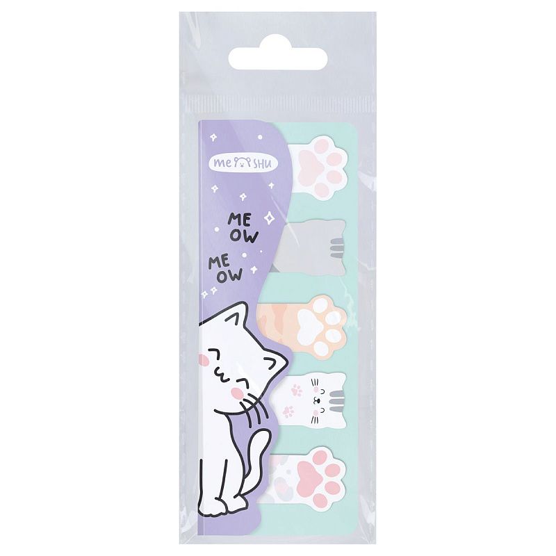 Флажки-закладки и самоклеящиеся блоки в наборе MESHU "Meow paw", 20л., европодвес