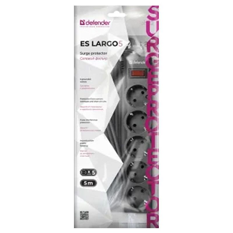 Сетевой фильтр Defender ES largo 5 розеток 5м. черный