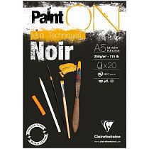 Скетчбук - альбом для смешанных техник 20л., А5 Clairefontaine "Paint ON Noir", на склейке, черный, 250г/м2 Скетчбук - альбом для смешанных техник 20л., А5 Clairefontaine "Paint ON Noir", на склейке, черный, 250г/м2