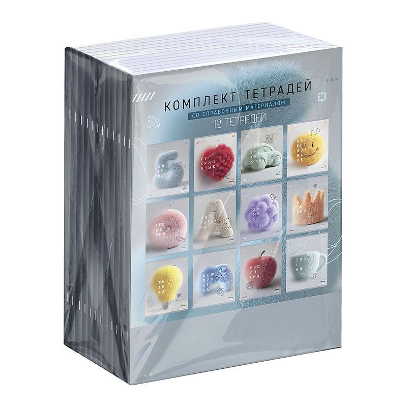 Комплект (12 шт.) предметных тетрадей 48л. BG "Пушистая информация", микро sandy-touch лак