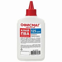 Клей ПВА ОФИСМАГ (бумага, картон, дерево), 125 г, РОССИЯ, 225761