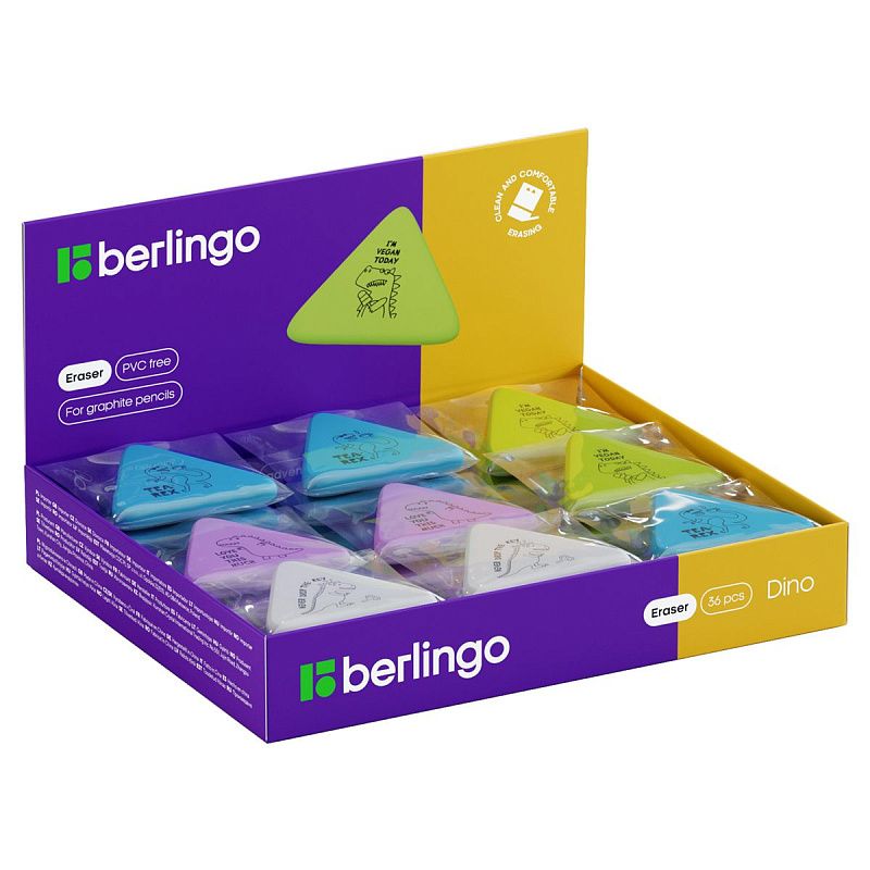 Ластик Berlingo "Dino", треугольный, термопластичная резина, 50*44*7мм 