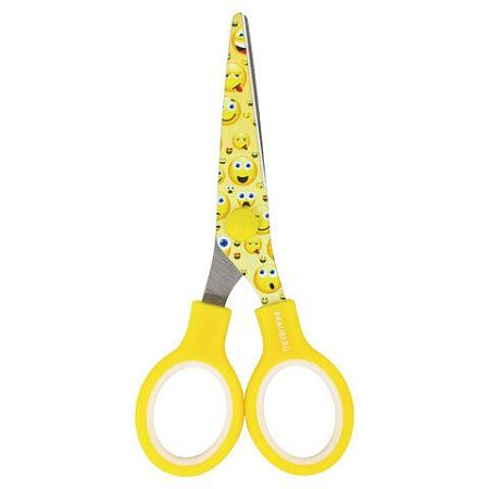 Ножницы BRAUBERG "Kid Series", 130 мм жёлто-белые с цветной печатью "Смайлики", закругленные, 232274 