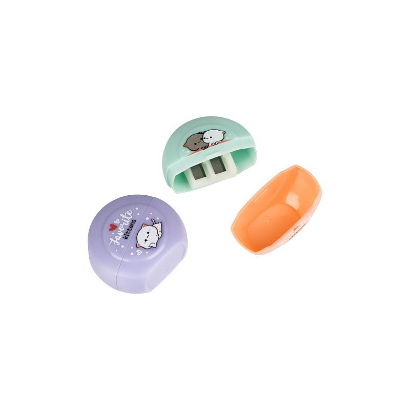 Точилка пластиковая MESHU "Cute kittens", 2 отверстия, ассорти 