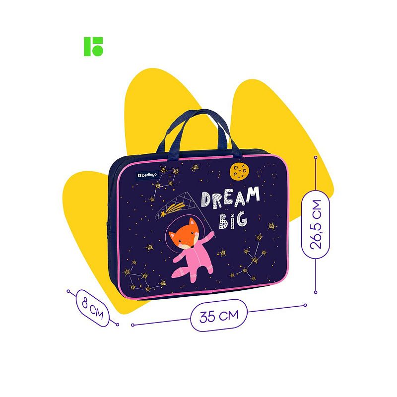 Папка текстильная с ручками 1 отделение, А4 Berlingo "Fox Dreamer", 350*265*80мм, текстиль, на молнии 