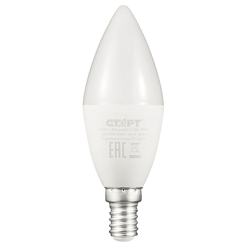 Лампа светодиодная Старт LED, серия "WS" 10W30, тип С "свеча", E14, 2700К, теплый свет, 25000ч
