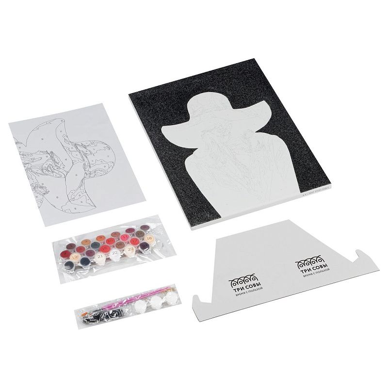 Картина по номерам на холсте с глиттером ТРИ СОВЫ "Девушка в красном", 30*40, с акриловыми красками и кистями