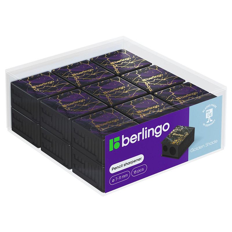 Точилка пластиковая Berlingo "Golden Shade", с контейнером, 2 отверстия, ассорти 
