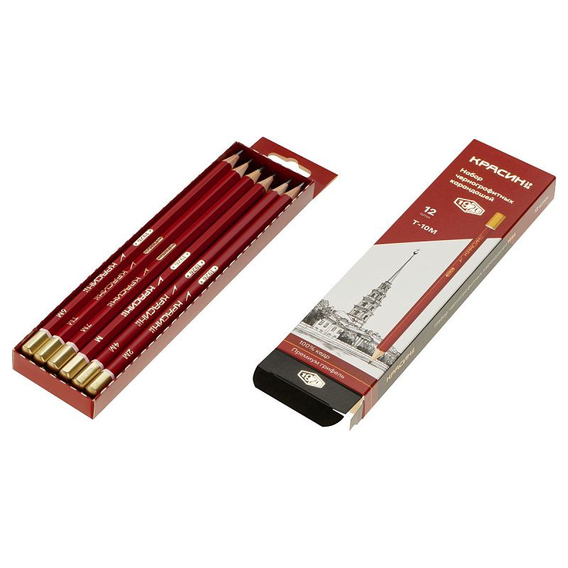 Набор карандашей ч/г Красин "1926" 12шт., Т(H)-10М(B),  КЕДР,  заточен., карт.пенал, европодвес 