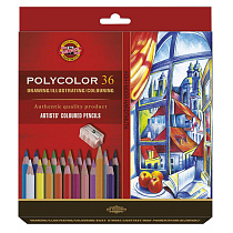 Карандаши цветные художественные Koh-I-Noor "Polycolor 3835", 36цв., заточен.+ точилка+2 ч/гр. кар. 1500, картон, европодвес