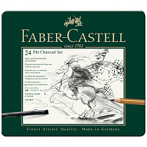 Набор угля и угольных карандашей Faber-Castell "Pitt Charcoal" 24 предмета, метал. кор.