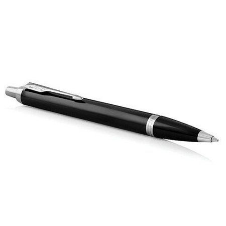 Ручка шариковая PARKER "IM Core Black Lacquer CT", черный глянцевый лак, детали хром, синяя, 1931665 