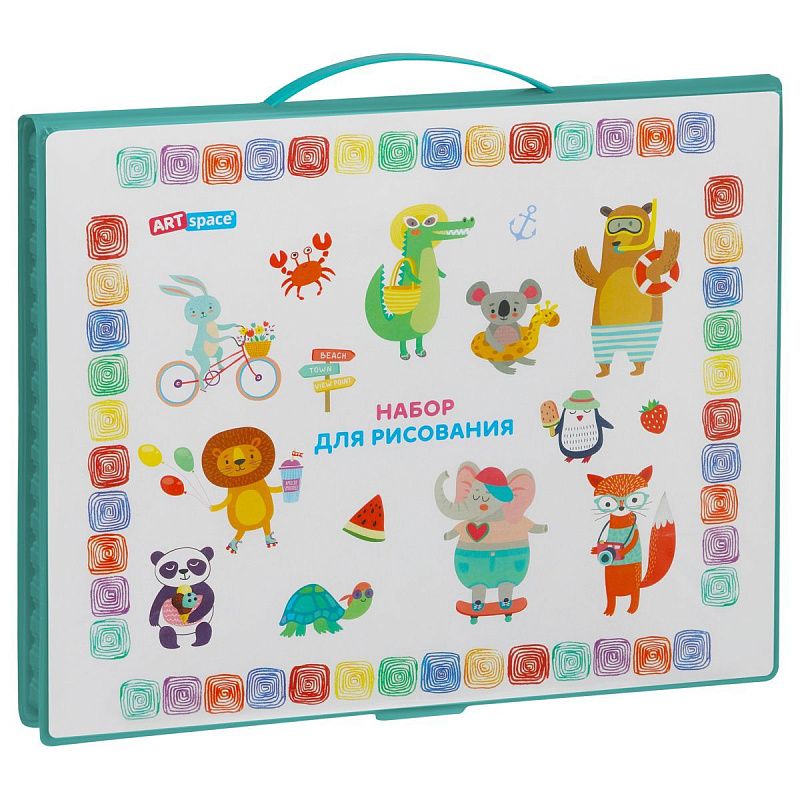 Набор для рисования ArtSpace 122 предмета. 42 шт. фломастеров, 31 шт. цв. карандашей, 1 шт. точилка, 24 шт. пастелей, 24 шт. восковых мелков