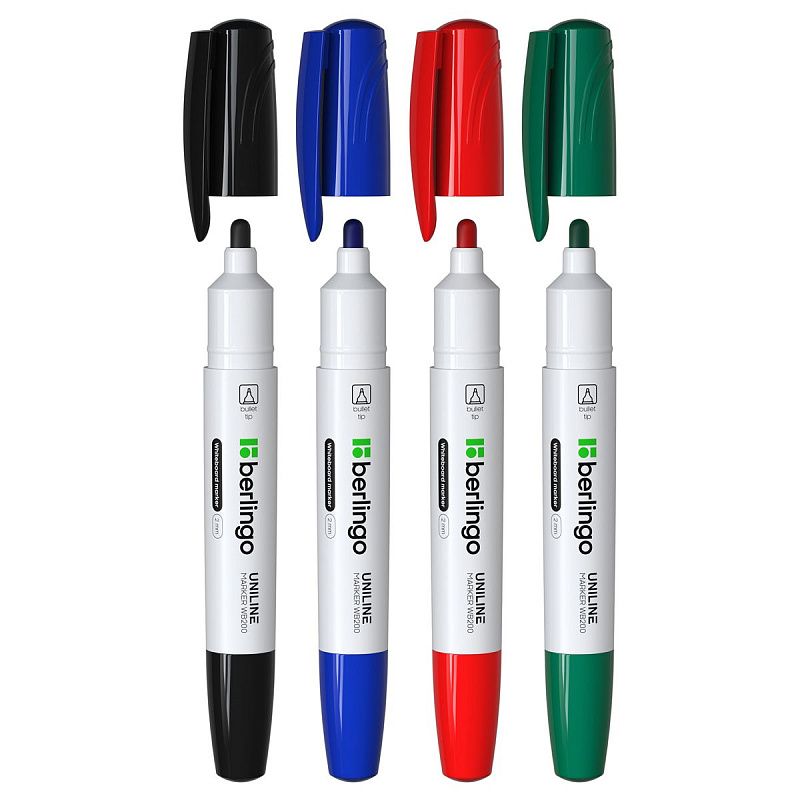 Набор маркеров для белых досок Berlingo "Uniline WB200" 04цв., пулевидный, 2мм, блистер 