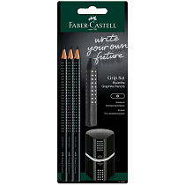 Набор карандашей ч/г Faber-Castell "Grip 2001" 3шт., трехран., заточен., ластик, точилка, черный блистер