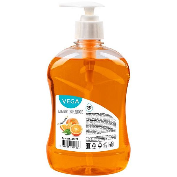 Мыло жидкое Vega "Апельсин", с дозатором, 500мл 