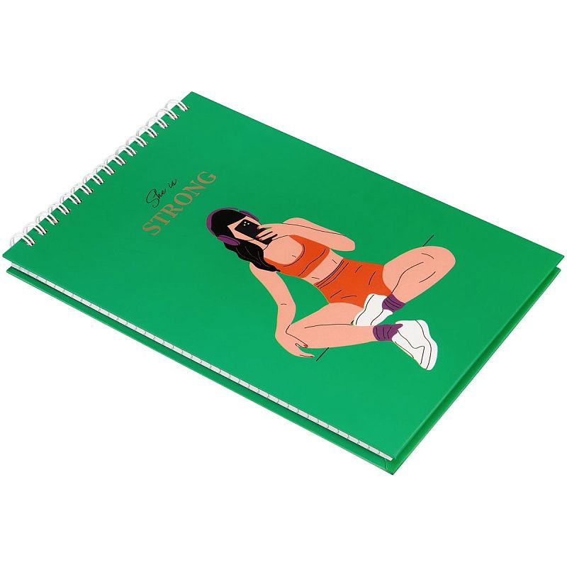 Блокнот А5 80л. на гребне BG "She is", твердая обложка, матовая ламинация, выб. лак, тиснение фольгой