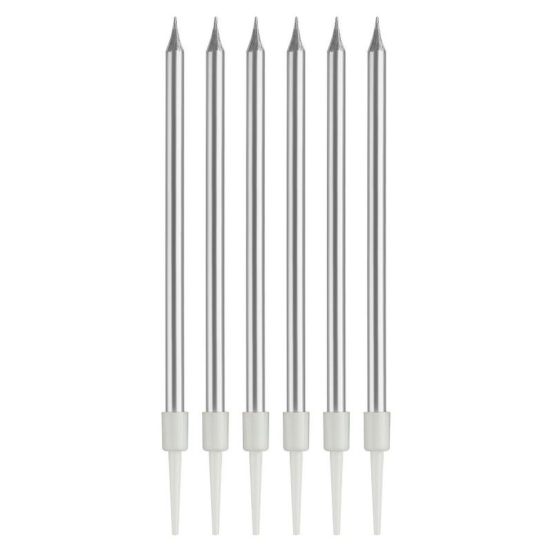 Свечи для торта с держателями MESHU "Straight silver", 11см, 6шт.