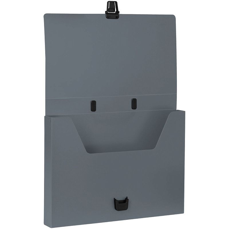 Папка-портфель 1 отделение СТАММ А4, 600мкм, на замке, пластик, серый 