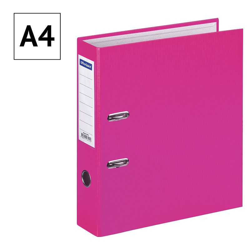Папка-регистратор OfficeSpace, 70мм, бумвинил, с карманом на корешке, розовая 