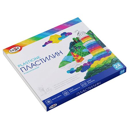 Пластилин Гамма "Классический", 24 цвета, 480г, со стеком, картон. упаковка