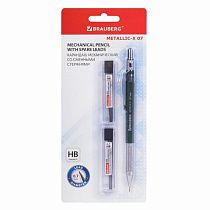 Карандаш механический 0,7 мм + грифели HB 24 штуки на блистере, BRAUBERG "METALLIC-X 07", металлические детали, 181966