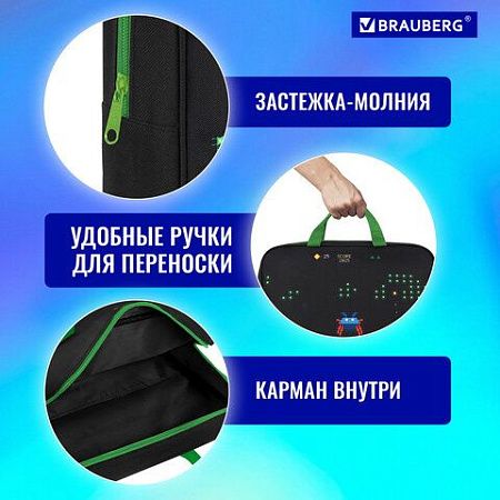 Папка на молнии с ручками BRAUBERG А4, 1 отделение, полиэстер, 80 мм, Space strike, 273306 