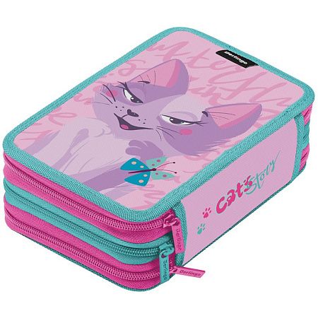 Пенал 3 отделения, 200*140*60 Berlingo "Princess cat 3", полиэстер 