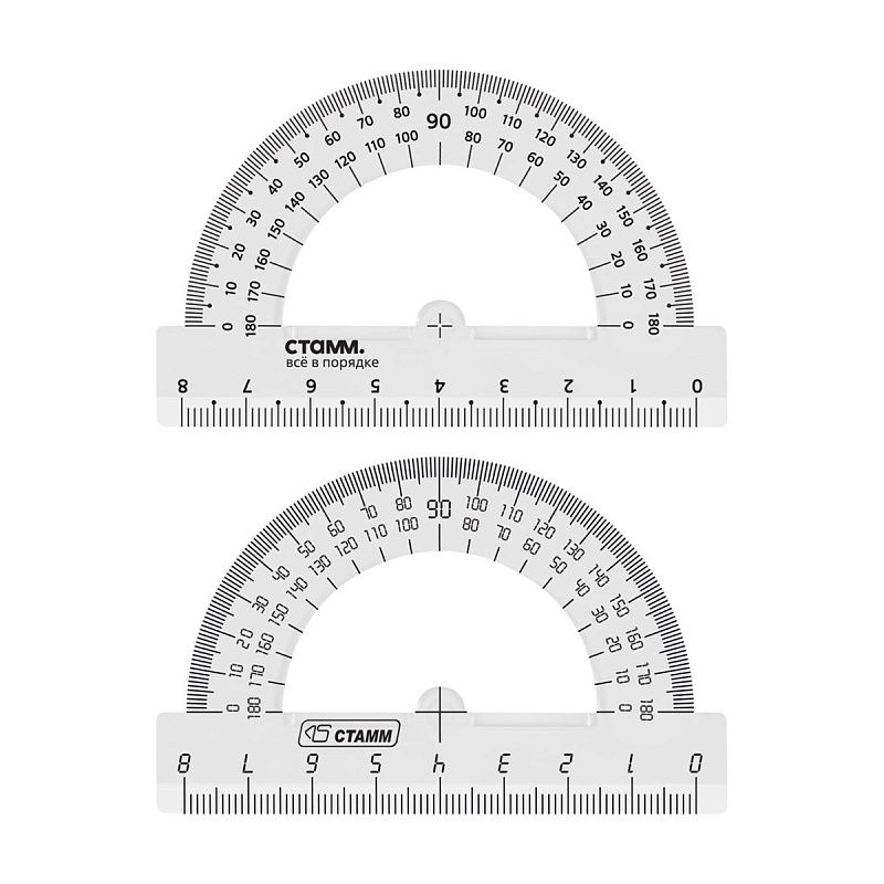 Транспортир 8см, 180° СТАММ, пластиковый, прозрачный, бесцветный 