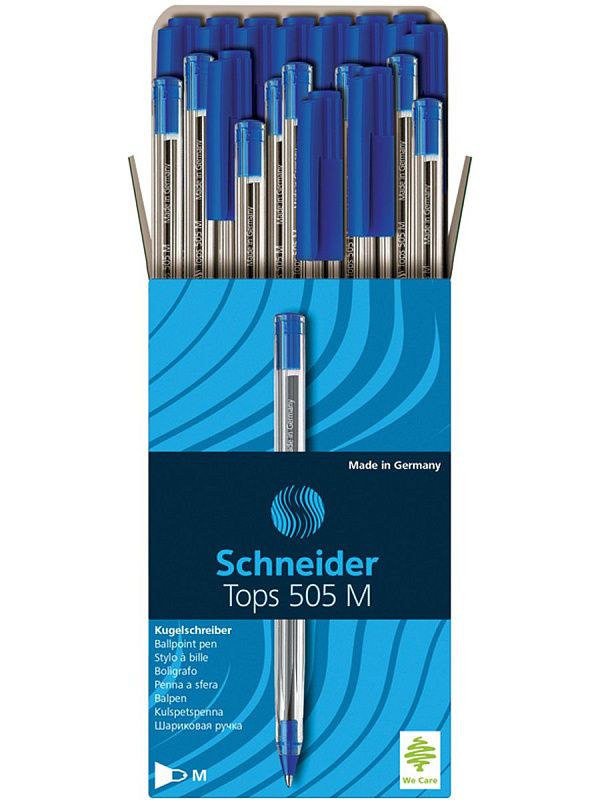 Ручка шариковая Schneider "Tops 505 M" синяя, 1,0мм, прозрачный корпус 