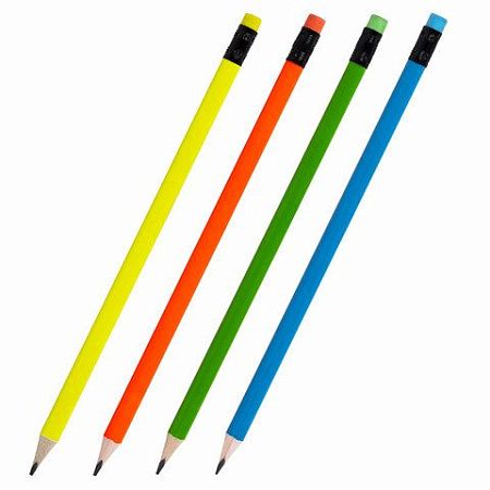 Карандаш чернографитный BRAUBERG, 1 шт., "Neon", HB, трехгранный, с ластиком, корпус неоновый ассорти, 181298 