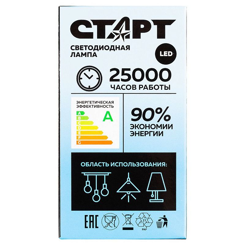 Лампа светодиодная Старт LED, серия "WS" 10W40, тип А "груша", E27, 4000К, нейтральный свет, 25000ч