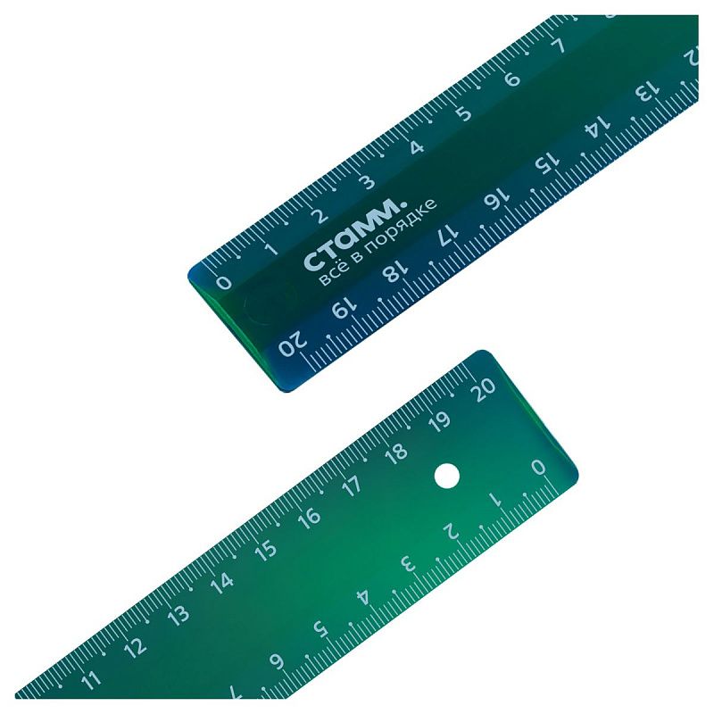 Линейка 20см СТАММ, пластиковая, 2 шкалы, зеленый хамелеон, европодвесс 