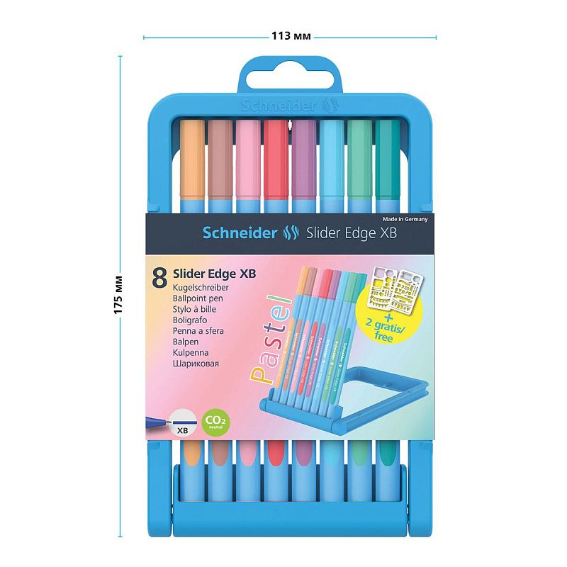 Набор шариковых ручек Schneider "Slider Edge" 8шт., 8 пастельных цветов, 1,4мм, трехгран., пластиковый футляр 