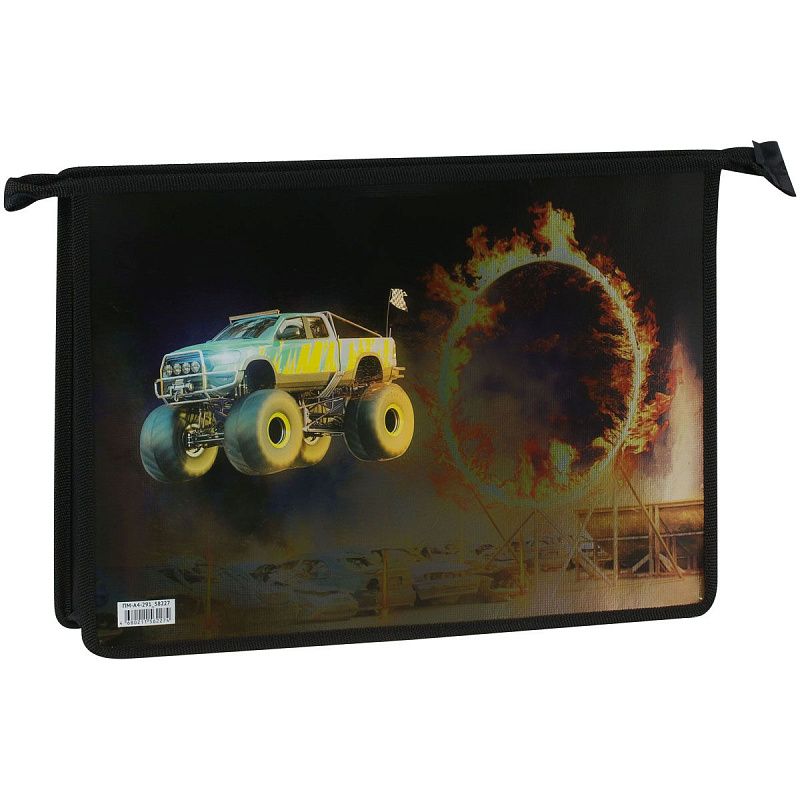 Папка для тетрадей 1 отделение, А4, ArtSpace "FireTruck", ламинированный картон, фольга, на молнии 