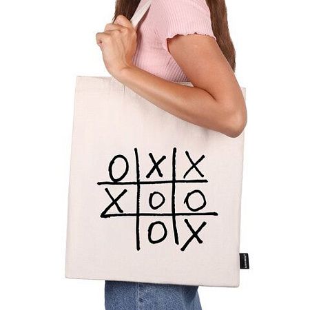 Сумка-шоппер BRAUBERG PREMIUM, канвас, 40х35 см, на кнопке, карман, бежевый, "Tic-tac-toe", 271902 