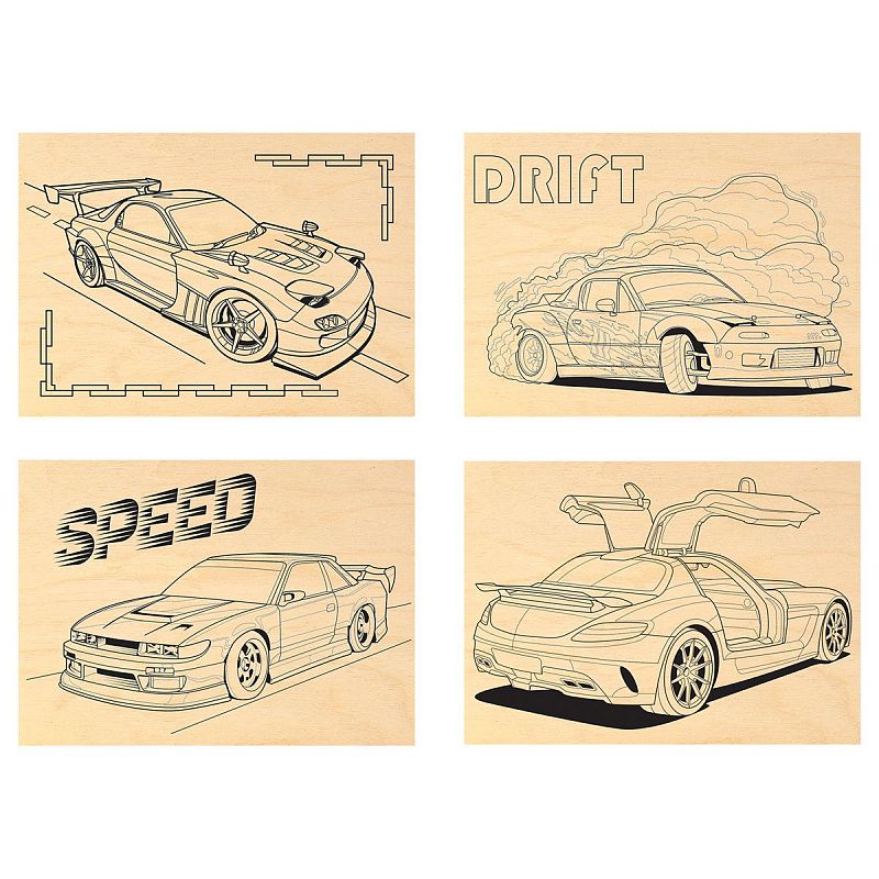 Набор досок для выжигания и росписи по дереву ТРИ СОВЫ "Скорость", 4шт., 15*21см, пакет с европодвесом