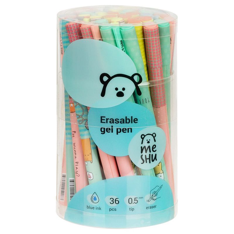 Ручка гелевая стираемая MESHU "Beary Beary", синяя, 0,5мм, корпус ассорти, софт-тач 