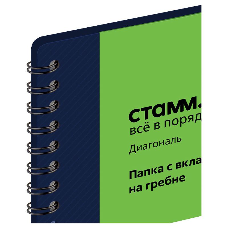 Папка с 20 вкладышами на гребне СТАММ "Диагональ" А4, 14мм, 700мкм, пластик, сапфир 