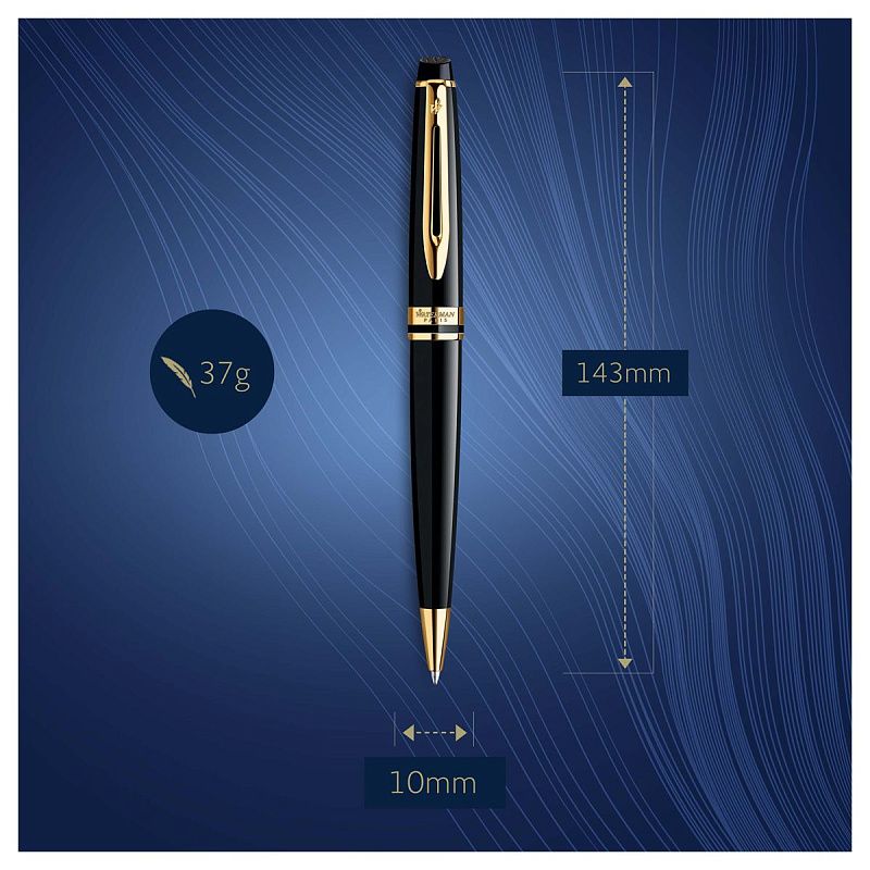 Ручка шариковая Waterman "Expert Black Lacquer GT" синяя, 1,0мм, подарочная упаковка 