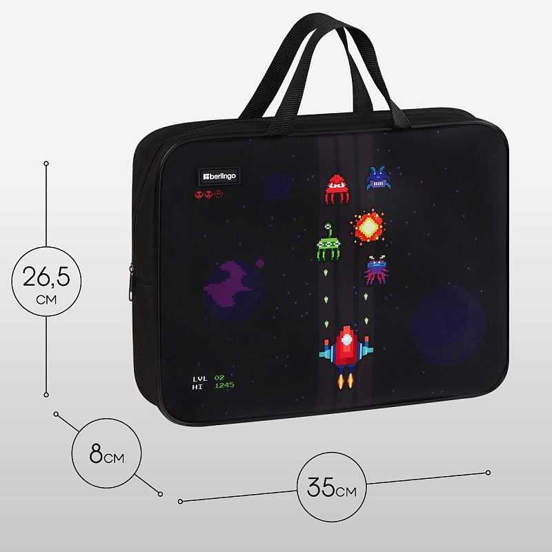 Папка текстильная с ручками 1 отделение, А4 Berlingo "Space Battle", 350*265*80мм, текстиль, на молнии 