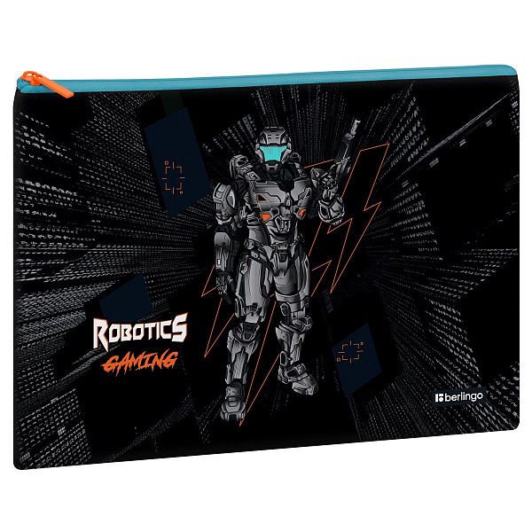 УЦЕНКА - Папка текстильная 1 отделение, А4 Berlingo "Robotics gaming", 335*245мм, полиэстер, на молнии (осн 352018)