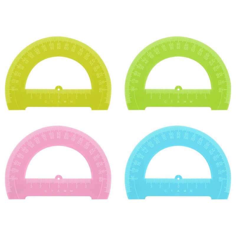 Транспортир 12см, 180° СТАММ, пластиковый, отливная шкала, прозрачный, неоновые цвета, ассорти