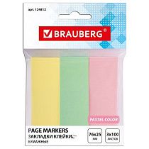 Закладки клейкие BRAUBERG ПАСТЕЛЬНЫЕ, бумажные, 76х25 мм, 3 цвета х 100 листов, ассорти, европодвес, 124812 Закладки клейкие BRAUBERG ПАСТЕЛЬНЫЕ, бумажные, 76х25 мм, 3 цвета х 100 листов, ассорти, европодвес, 124812