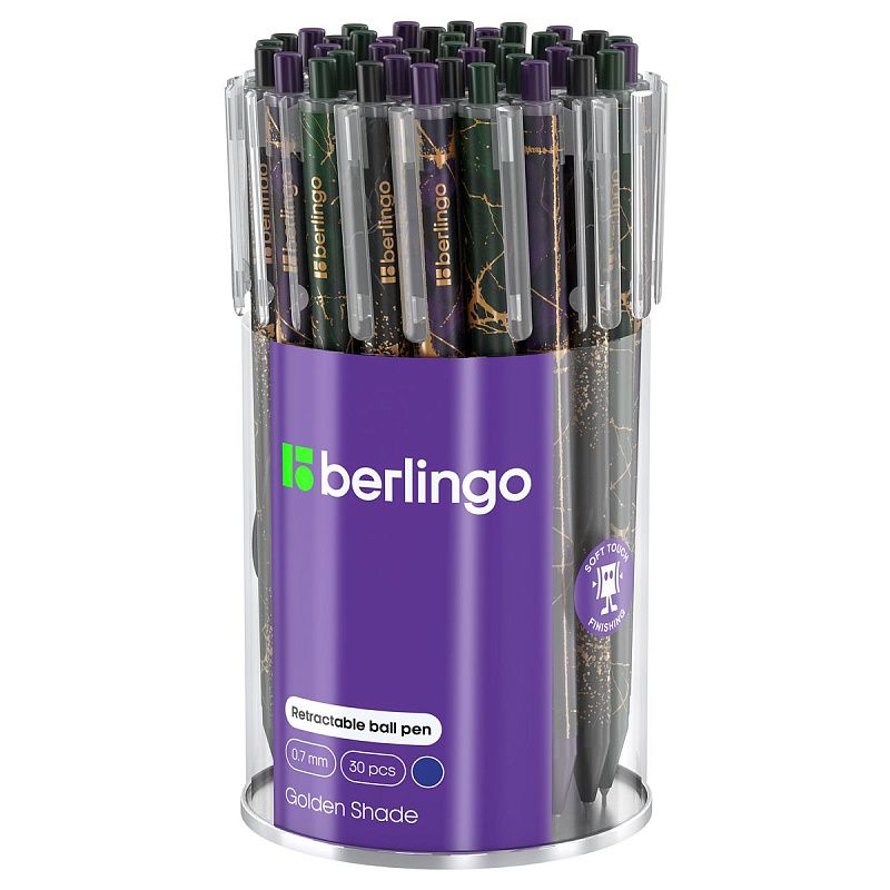 Ручка шариковая автоматическая Berlingo "Golden Shade" синяя, 0,7мм, рисунок на корпусе, soft touch, ассорти 