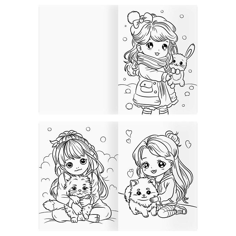 Раскраска А4, 16 стр., ТРИ СОВЫ "В стиле kawaii"