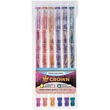 Набор гелевых ручек Crown "Glitter Metal Jell" 6шт., 06цв., 1,0мм, с блестками, ПВХ уп., европодвес