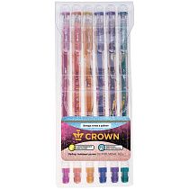 Набор гелевых ручек Crown "Glitter Metal Jell" 6шт., 06цв., 1,0мм, с блестками, ПВХ уп., европодвес