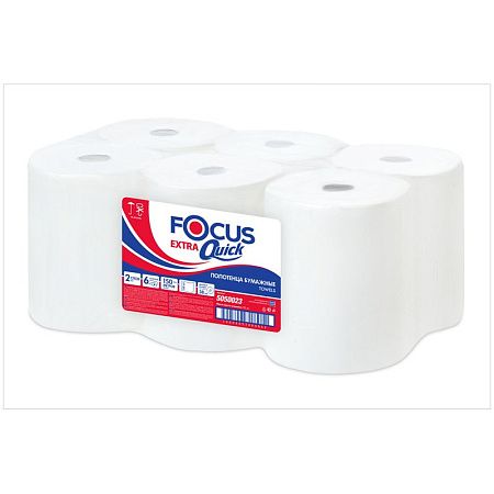 Полотенца бумажные в рулонах Focus Extra Quick, 2-слойные, 150м/рул., втулка 38мм, белые 
