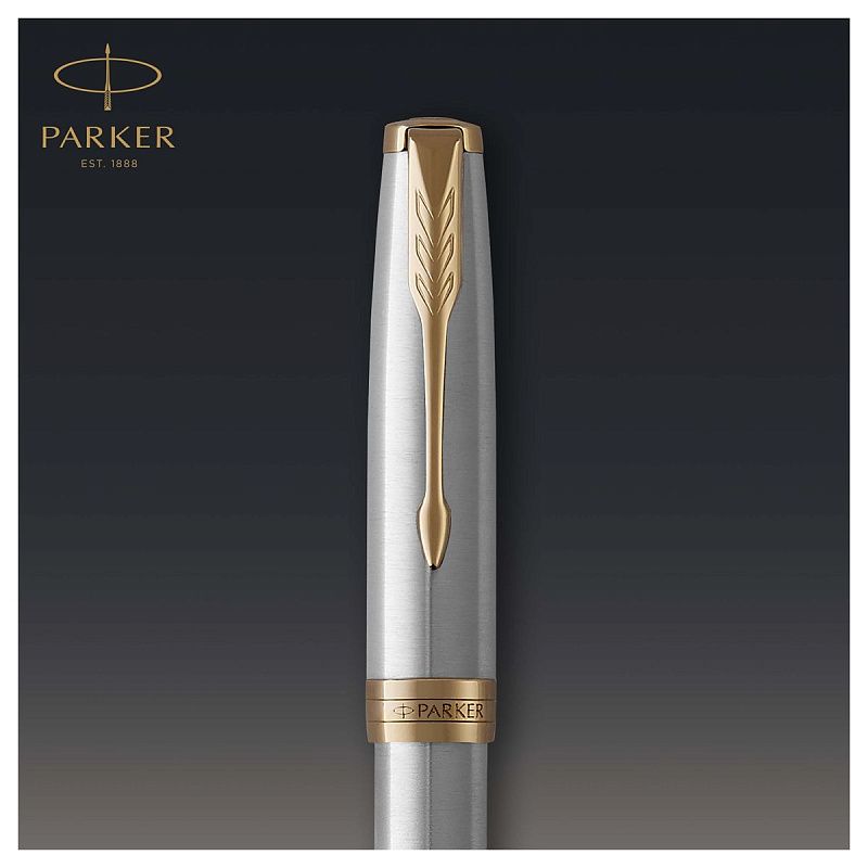 Ручка перьевая Parker "Sonnet Stainless Steel GT" черная, 0,8мм, подарочная упаковка 